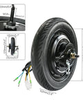 14 Inch 36 Volt 500 Watt Brushless Hub Motor Wheel With Integrated Drum Brake For Electric Scooter And Electric Bike Conversion, with wires and dimensions
