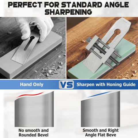 Comparison of hand honing versus Chisel Sharpening Jig With Lightweight All Metal Honing Guide System on a whetstone.