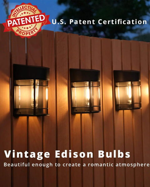 8 Pack Solar Fence Lights Outdoor Waterproof Weatherproof Garden Fence Post Lights for steps and backyard with vintage Edison bulbs
