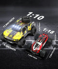 1:10 Scale 4WD RC Truck For Adults And Boys With LED Roof Lights And Headlights next to 1:18 RC car on asphalt