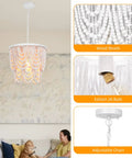 Two Tier White Wood Beaded Chandelier With Draped Maple Beads In Soft Painted White Finish Boho Farmhouse Pendant Light