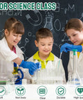 Children using Premium Disposable Plastic Transfer Pipettes 1ml, 120-Pack Clear Graduated Eye Droppers in a science class.