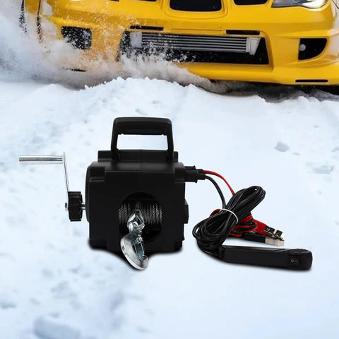 Rock Solid 12V Boat Winch With 300W Copper Motor Brings Heavy Loads Easy Peasy Featuring 6000 lbs with steel cable and manual crank.