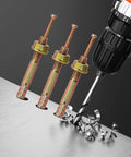 Anchor Set With Hammer Drive Pin Expansion Anchors For Concrete And Cement, Medium Size 6.5x0.6 Cm, shown with drill bit.