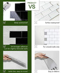 Comparison of Subway Tile Peel And Stick Backsplash Star White Marble PVC vs others, highlighting waterproof and adhesive strength features.