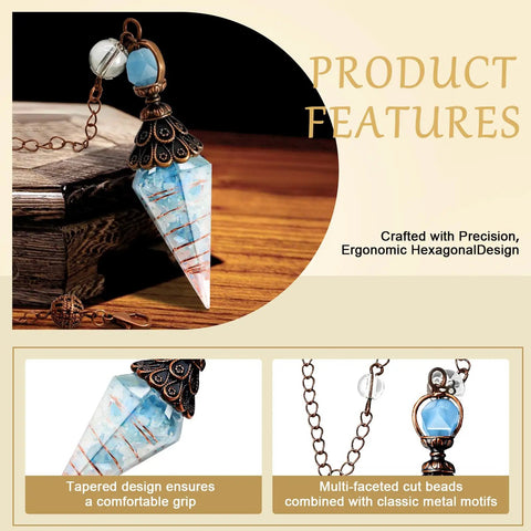 Crystal Copper Pendulum For Divination And Energy Balancing With Real Aquamarine Chip Crystals, Dowsing Tool With Sturdy Chain.