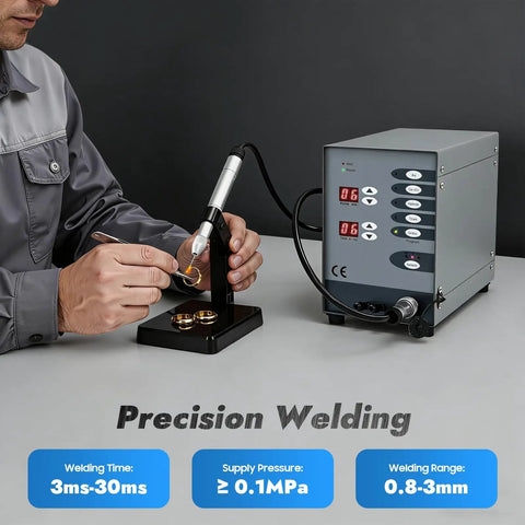 Using Dope Pulse Arc Jewelry Welder 110V With 50-600A Adjustable Current for gold and silver ring repairs, precise setup with gun