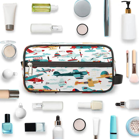 Cartoon Colorful Airplane Makeup Bag Travel Toiletry Kit Durable Dopp Kit Portable Cosmetic Wash Bag with toiletries around