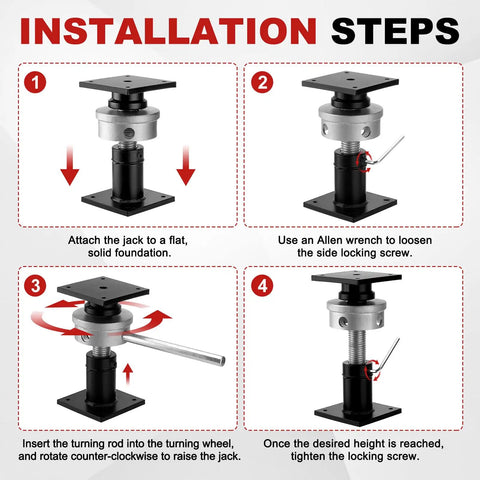 Installation steps for Built Tough House Floor Jack With Zero Hassle Leveling For Basements And Crawl Space Rock Solid 11 Ton Steel Screw Post.