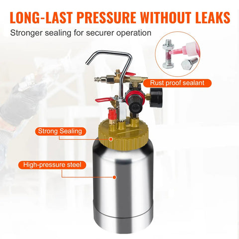 Dang Lightweight 2 Liter Spray Paint Pressure Pot With Pneumatic Air Hose For Automotive And Home Painting Projects showcasing strong sealing features.