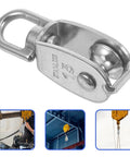 304 Stainless Steel Single Swivel Pulley Block, Beefy Heavy Duty Cable Pulley Wheel, Traction Roller For Wire Rope Lifting And Towing, Rugged Rigging Gear For Safe Hauling with 15 size marking
