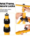 Adjustable Foldable Metal Archery Target Stand With Tripod Design details showing secure locks and reinforced yellow metal frame