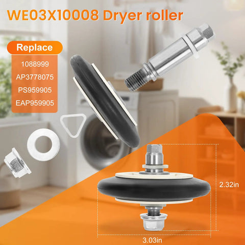 Dryer Repair Kit With Drum Roller Belt And Idler Pulley Replacement For Most Dryers Includes WE03X10008 WE12X10011 And WE12X10013 High Quality Parts