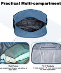 Open view of navy blue Underseat Travel Duffel With Laptop Compartment And Wet Pocket 25L Carry On Bag, showing interior pockets.
