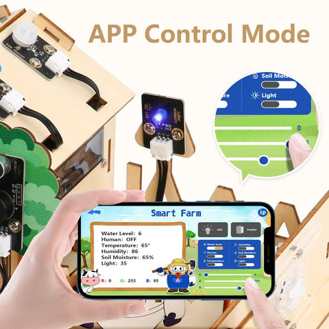 ESP32 Smart Farm Kit for Teens and Adults, Arduino and Scratch Compatible IoT Greenhouse With Auto Watering, Pet Feeder, Solar Windmill, Hands-On DIY Coding Project Gift for Learning and Fun app control on smartphone