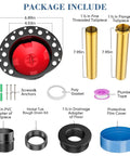 Hassle Free Freestanding Tub Drain Kit With Bolt Tight Brass Tail Pipes And Slick PVC Adapter Rough In Rig components including tailpieces and gaskets.