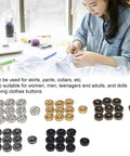 Person sewing with 100 Pack 5mm Mini Metal Snap Buttons Sew On Fasteners in 5 Colors for Clothing, Accessories, Dolls and Craft Projects