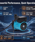 Smooth Operator Hot Water Recirculating Pump featuring Intelligent Auto Shutoff Sensor Valve, 180W, quiet operation.