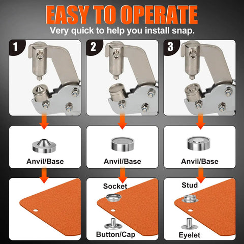 Steps to use Heavy Duty Snap Fastener Tool Kit With Case Must Have Pro Grade 80 Sets Stainless Steel Snaps Replacement Kit