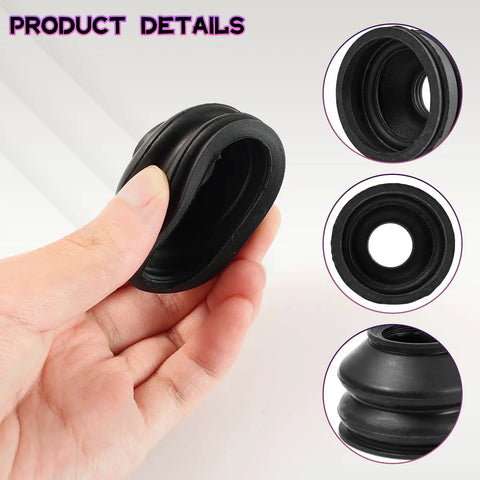 Universal Ball Joint Dust Covers Kit With 14 Pieces Including 7x2 Size Tie Rod Boots, Rubber Boot Ends, And Track Dust Protection For Car Suspension And Steering Systems, Easy Install, Durable Flexible Covers To Keep Your Vehicle Safe. Black rubber dust cover shown in hand
