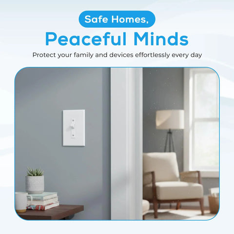 4 Pack White Toggle Switch Guard Covers That Screw On To Lock Your Switches In Place For Kid Safety And Appliance Protection Universal Fit No Fuss Setup installed on wall in living room