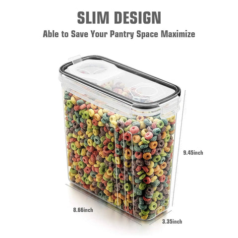 Six Piece Cereal Storage Set With Airtight 4L Plastic Canisters BPA Free For Flour Sugar And Cereal, translucent design, dimensions labeled
