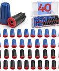 40 Piece Waterproof Wire Connectors Set For 12 To 22 AWG IP65 Rated Twist Nuts For No Fuss Outdoor Landscape Lighting And Irrigation Installations Corrosion Resistant RoHS Compliant Blue And Black with color-coded caps.