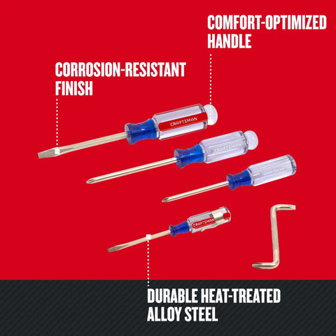 Acetate Screwdriver Set 5 Piece With Alloy Steel Blades And Satin Nickel Finish, Comfort Optimized Handles, heat-treated blades