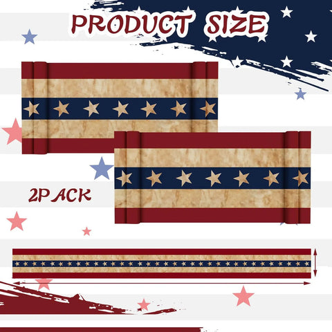 Product size display of Patriotic Flag Bunting Set, 2 Pack Of 2x20 Ft Outdoor Banners with retro star design for July 4th decorations.