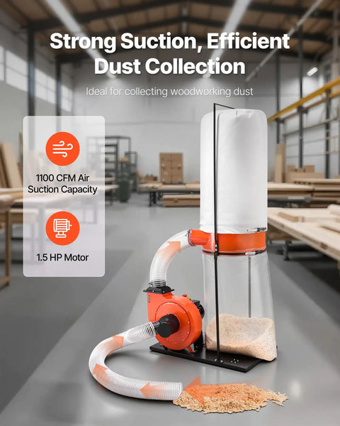 Beast 1100 CFM Dust Collector For Woodworking With 2.5 Micron Vortex Cone 1.5 HP Sawdust Extraction System in workshop setting