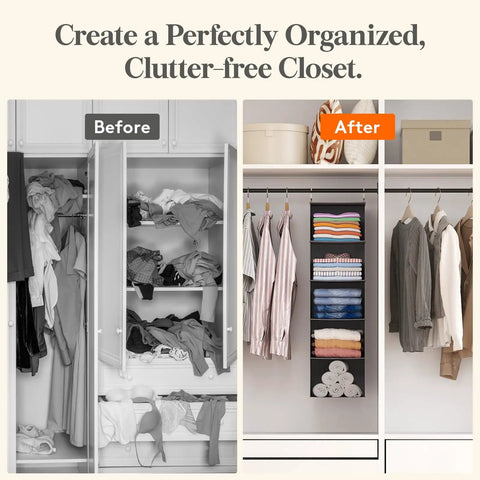 Big Time Heavy Duty Hanging Closet Rack With Five Roomy Compartments For Tees Jeans And Towels Dang Sturdy Beige Build 3 Pack after organization image.