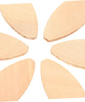 Premium 100 Pack Woodworking Biscuits For Slotting Machines furniture framing connectors close-up of six beechwood biscuits.