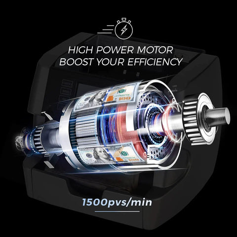 High power motor of Bank Grade Money Counter For Mixed Denominations With Printer Enabled, Serial Number Tracking And Counterfeit Detection.