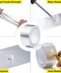 FIREWESS aluminum foil heat shield tape, 2in by 66ft, silver fiberglass high-temp tape for exhaust and auto use.