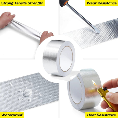 FIREWESS aluminum foil heat shield tape, 2in by 66ft, silver fiberglass high-temp tape for exhaust and auto use.