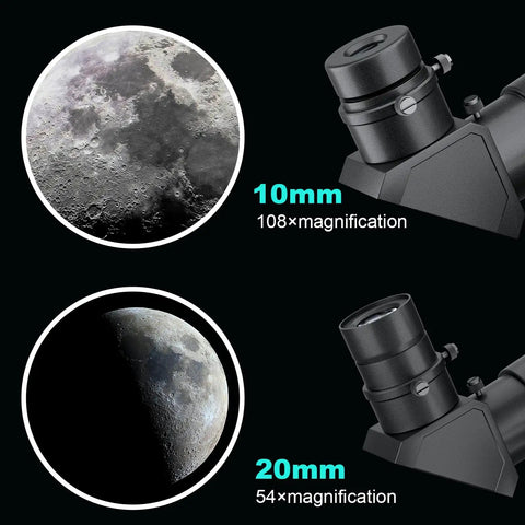 Magnified Moon views with Portable 70mm Catadioptric Telescope For Adults With Pro Tripod And Phone Adapter, 10mm and 20mm lenses.