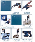 Five In One Toilet Plunger Kit With Air Pressure Hand Pump No Fuss High Pressure Plunger Set For Toilets Sinks Drains And Bathtubs Includes Multiple Heads For Quick Clear Electric Blue instruction guide showing usage steps.