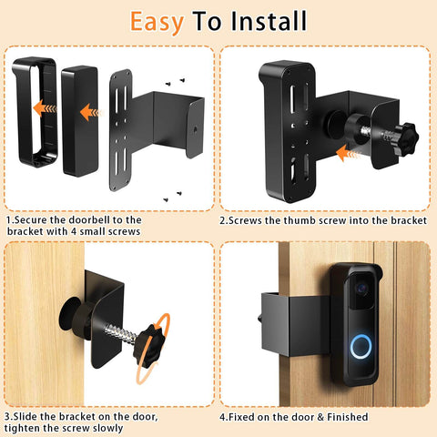 Installation steps for Anti Theft Doorbell Mount Bracket For Outdoor Cameras With Rain Cover, No Drill Install on wooden door.