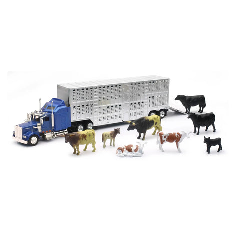 Country Life Die Cast Truck And Trailer Livestock Playset With Ten Cattle For Realistic Rural Farm Fun And Imaginative Play Ages Eight Plus