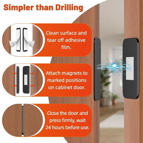 Installation process for Six Pack Ultra Slim Magnetic Cabinet Locks With Self Adhesive Latches For Secure Drawers And Cabinets