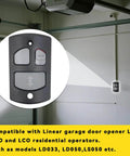 Replacement Deluxe Go To Wall Console Panel For Linear Garage Door Opener HAE00001 on installed garage door.