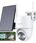 Solar Powered Outdoor Security Camera Kit With 2 4GHz WiFi 360 Degree PTZ Spotlight And Siren, showing camera and solar panel