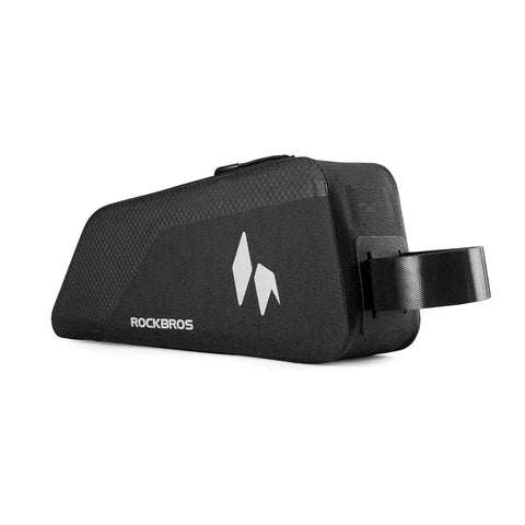 Waterproof Top Tube Bike Frame Bag with seamless one piece construction and built in support plates, side view.