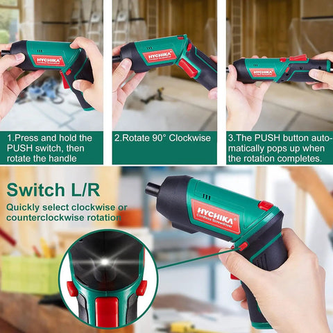 Steps to use Cordless Electric Screwdriver With 6Nm Torque And 2000mAh Battery USB Quick Charge in various positions