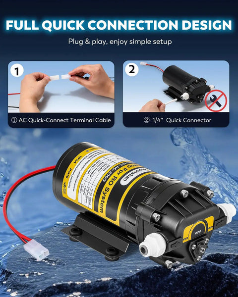 200GPD Booster Pump For RO System Complete Kit With Quick Connect Design And Adjustable High Pressure Switch components
