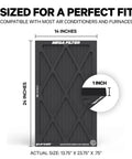 Image showing MegaFilter 14x24x1 Air Filter MERV 13 Activated Carbon Tech Defense Heavy Duty with sizing details, 14x24 inches.