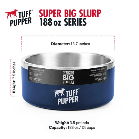 Hella Durable Double Wall Insulated Dog Bowl Made From Premium Stainless Steel Featuring A Slick Non Slip Bottom And Spill Proof Rim Design That Is Dishwasher Ready For Every Sized Pet In Cool Blue, 12.7 inch diameter.