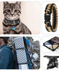 Collage featuring 100 Pack Three Eighths Inch Curved Contoured Plastic Quick Side Release Buckles For Paracord Bracelets Dog Collars Masks And DIY Straps Durable POM Buckle Clips used in various applications.