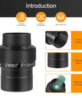 Two Inch 15mm Ultra Wide 80 Degree Eyepiece With Fully Multi Coated Optics For Astronomy And Stargazing showing features