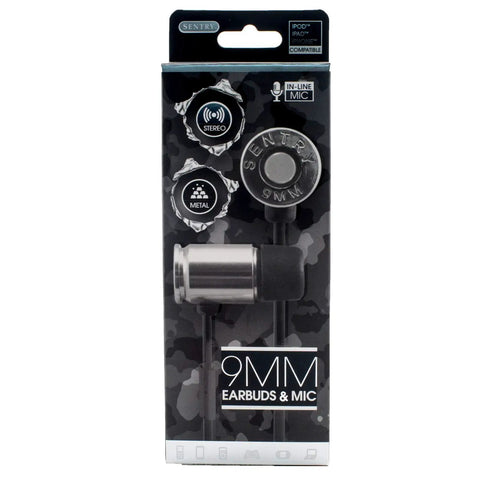 No Fuss Keypad Entry System Solid Build Electronic Gun Lock With Integrated Audio Microphone And Polished Silver Housing Quick Swap 9Mm Pistol Mount For Straight Up Home Defense And Rock Solid Peace Of Mind, showing SENTRY 9mm earbuds with microphone.